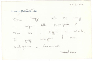 Autografo originale 1980 PADOVA Biglietto Ilario MONTESI jr per condoglianze  Autografo 1