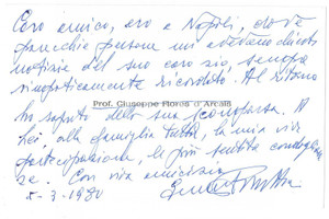 Autografo originale 1980 PADOVA Prof. Giuseppe FLORES D ARCAIS  Biglietto da visita AUTOGRAFO 1