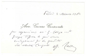 Autografo originale 1980 PADOVA Biglietto Cesare CRESCENTE  Condoglianze AUTOGRAFO 1
