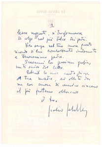 Autografo originale 1971 ROMA Le Grand Hotel  Lettera avv. Giulio SCHILLER condoglianze Autografo 1