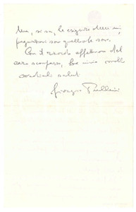 Autografo originale 1980 UniversitÃ  di PADOVA  Lettera Giorgio PULLINI condoglianze AUTOGRAFO 1