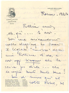 Manoscritto, lettera originale 1934 ROMA Albergo Palazzo & Ambasciatori Lettera d amore su carta intestata 1