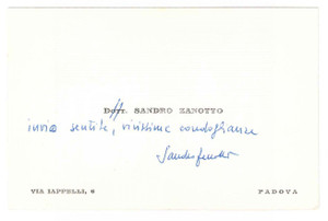 Autografo originale 1970 ca PADOVA  Sandro ZANOTTO  Biglietto da visita  Autografo 1