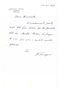 Autografo originale 1978 PADOVA Lettera Piero FRUGONI  Condoglianze  Autografo 1
