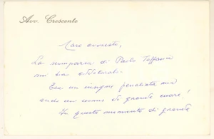 Autografo originale 1972 PADOVA Biglietto Cesare CRESCENTE  Condoglianze AUTOGRAFO 1