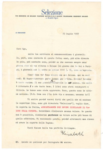 Manoscritto, lettera originale 1957 MILANO  SELEZIONE dal READER S DIGEST  Lettera redazione 1