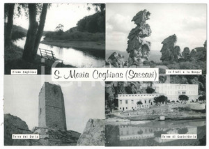 Stampa, bozzetto originale 1965 ca SANTA MARIA COGHINAS Vedutine  Terme Casteldoria  Bozzetto cartolina 1