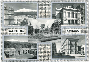 Stampa, bozzetto originale 1960 ca ADRANO CT Vedutine  Castello Solicchiata  Teatro Bozzetto cartolina 1