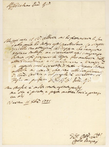 Manoscritto, lettera originale 1781 VERONA Lettera Carlo POMPEI Sempre nascono imbrogli  Prefilatelica 1