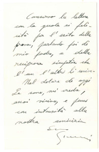 Autografo originale 1971 PADOVA Lettera Giovanni PERISSINOTTO  Condoglianze  Autografo 1