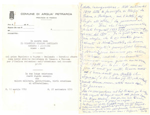 Autografo originale 1969 FIRENZE Ugo STOPPATO su Giacomo ZANELLATO ArquÃ  Petrarca  AUTOGRAFO 1