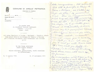 Autografo originale 1969 FIRENZE Ugo STOPPATO su Giacomo ZANELLATO ArquÃ  Petrarca  AUTOGRAFO 1