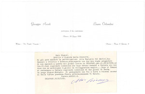 Oggetto da collezione cartaceo 1959 CHIAVARI GE Nozze Giuseppe ASCOLI  Laura ORLANDINI  Partecipazione 1