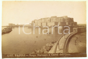 Fotografia d epoca originale 1890 ca NAPOLI  Borgo Marinaro e Castel dell Uovo Foto Achille MAURI nÂ° 1157 1