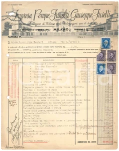 Documento originale, autentico 1943 MILANO Via F. Sforza 39  Pompe funebri Giuseppe FUSETTI Fattura 22x28 cm 1