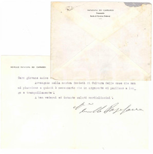 Autografo originale 1966 FRASSANELLE / PADOVA Conte Novello PAPAFAVA DEI CARRARESI  Autografo 1