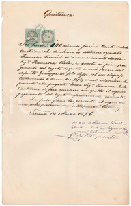 Documento originale, autentico 1876 FIUME Impero Asburgico Quietanza Francesco VICEVICH per legato PESSI 1