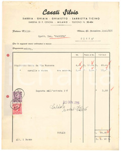 Documento originale, autentico 1940 MILANO Darsena PORTA GENOVA  Silvio CASATI sabbia e ghiaia  Fattura 1