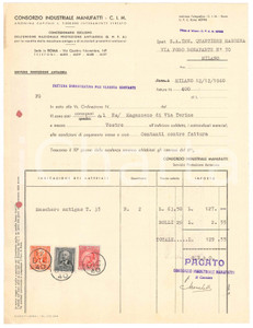 Documento originale, autentico 1940 MILANO Consorzio Industriale Manufatti CIM Fattura per maschere antigas 1