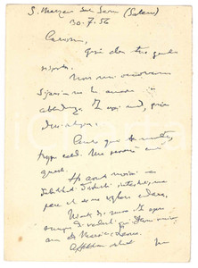 Autografo originale 1956 SAN MARZANO SUL SARNO Cartolina Vincenzo MANZINI a un amico Autografo 1