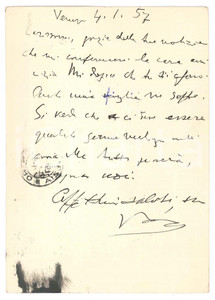 Autografo originale 1957 VENEZIA Cartolina Vincenzo MANZINI a un amico  Autografo 1