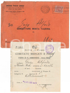 Documento originale, autentico 1939 COMO Fiera S. ABBONDIO  Ricevuta per torello a mostra bovina 1