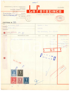 Documento originale, autentico 1958 MILANO Via Spartaco  LA FOTOZINCO Riproduzioni e bozzetti Fattura 1 1