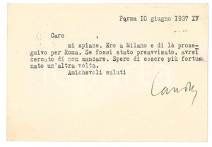 Autografo originale 1937 PARMA Aurelio CANDIAN  Cartolina a un collega Autografo 1