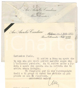 Autografo originale 1939 PARMA Lettera Aurelio CANDIAN  Ringraziamento a un collega Autografo 1
