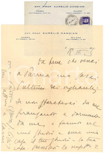 Autografo originale 1936 PARMA Lettera Aurelio CANDIAN  Invito a un amico  Autografo 1