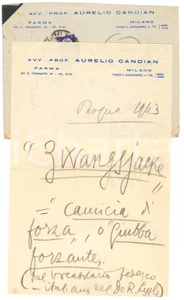 Autografo originale 1943 CREMONA Lettera Aurelio CANDIAN  Camicia di forza  Autografo 1