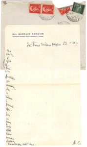 Autografo originale 1947 MILANO Aurelio CANDIAN  Lettera a un collega  Autografo 1