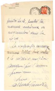 Autografo originale 1947 MILANO Alberto CANDIAN  Lettera a un collega  Autografo 1