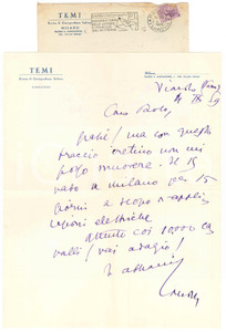 Autografo originale 1959 VIAROLO / PARMA Aurelio CANDIAN  Lettera a un amico  Autografo 1