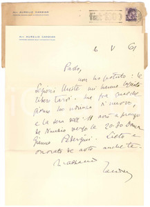 Autografo originale 1961 MODENA Aurelio CANDIAN  Lettera a un amico  Autografo 1