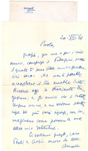 Autografo originale 1961 VIAROLO / PARMA Lettera Aurelio CANDIAN in un anniversario  Autografo 1