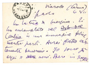 Autografo originale 1963 VIAROLO / PARMA Cartolina Aurelio CANDIAN a un amico  Autografo 1