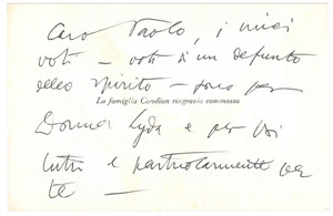 Autografo originale 1960 ca Aurelio CANDIAN  Biglietto ringraziamento per condoglianze  Autografo 1