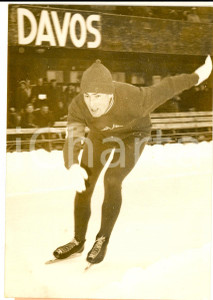 Fotografia d epoca originale 1954 DAVOS Pattinaggio di velocità  Hroar ELVENES vincitore 5000 m  Foto 11x15 1