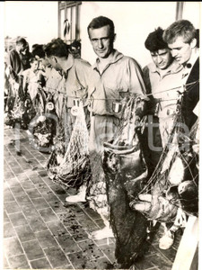 Fotografia d epoca originale 1955 PALMA DI MAIORCA Campionati di pesca sottomarina  Robert BUFFAZ Foto 1