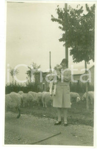 Fotografia d epoca originale 1929 NOVI LIGURE Ritratto di giovane donna con un agnello  Foto cartolina 1