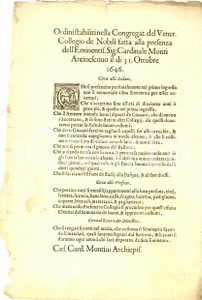 Documento originale, autentico 1646 MILANO Ordini stabiliti nella Congregazione del Collegio de  Nobili 1