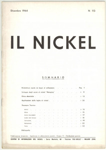Giornale, rivista storica 1964 IL NICKEL Freni magnetici in ghisa a bordo delle navi Rivista nÂ° 113 1