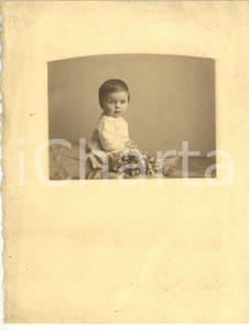 Fotografia d epoca originale 1930 ca TORINO Ritratto di bambino tra i fiori  Foto G. CASALEGNO 22x27 cm 1