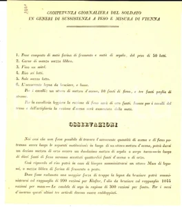 Documento originale, autentico 1890 ca IMPERO AUSTROUNGARICO Competenza giornaliera del soldato sussistenza 1