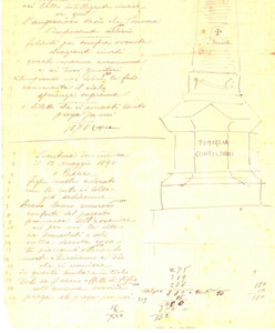 Documento originale, autentico 1890 PADOVA Famiglia conti LEONI  Bozza per lapide funeraria Cesare e Carlino 1