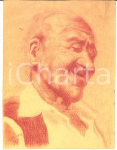 Opera d’arte autentica 1922 ASTI Testa di vecchio contadino  Disegno matita sanguigna FIRMATO 17x22 1