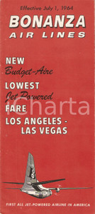 Materiale pubblicitario d’epoca 1964 BONANZA AIR LINES New fare for LOS ANGELES and LAS VEGAS Pieghevole 1