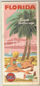 Mappa, planimetria storica 1963 GULF OIL CORPORATION Tourgide vacation map of FLORIDA  Cartina 15x72 cm 1