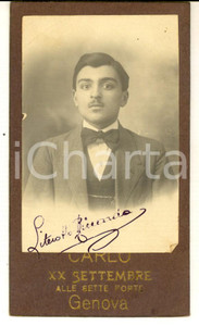Fotografia d epoca originale 1914 GENOVA Ritratto di Riccardo LITTEROTTO Foto CARLO con dedica CDV 1